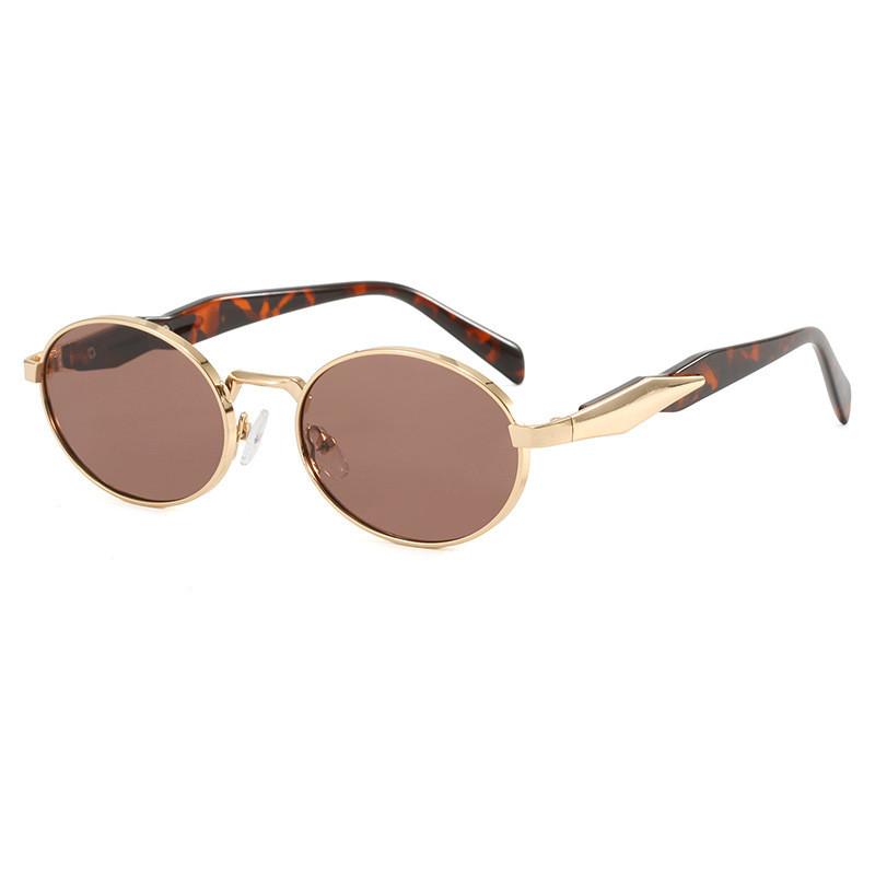 Elliptical Metal Frame Sunglasses With Uv400 Protection For Outdoor Sports And Fashion