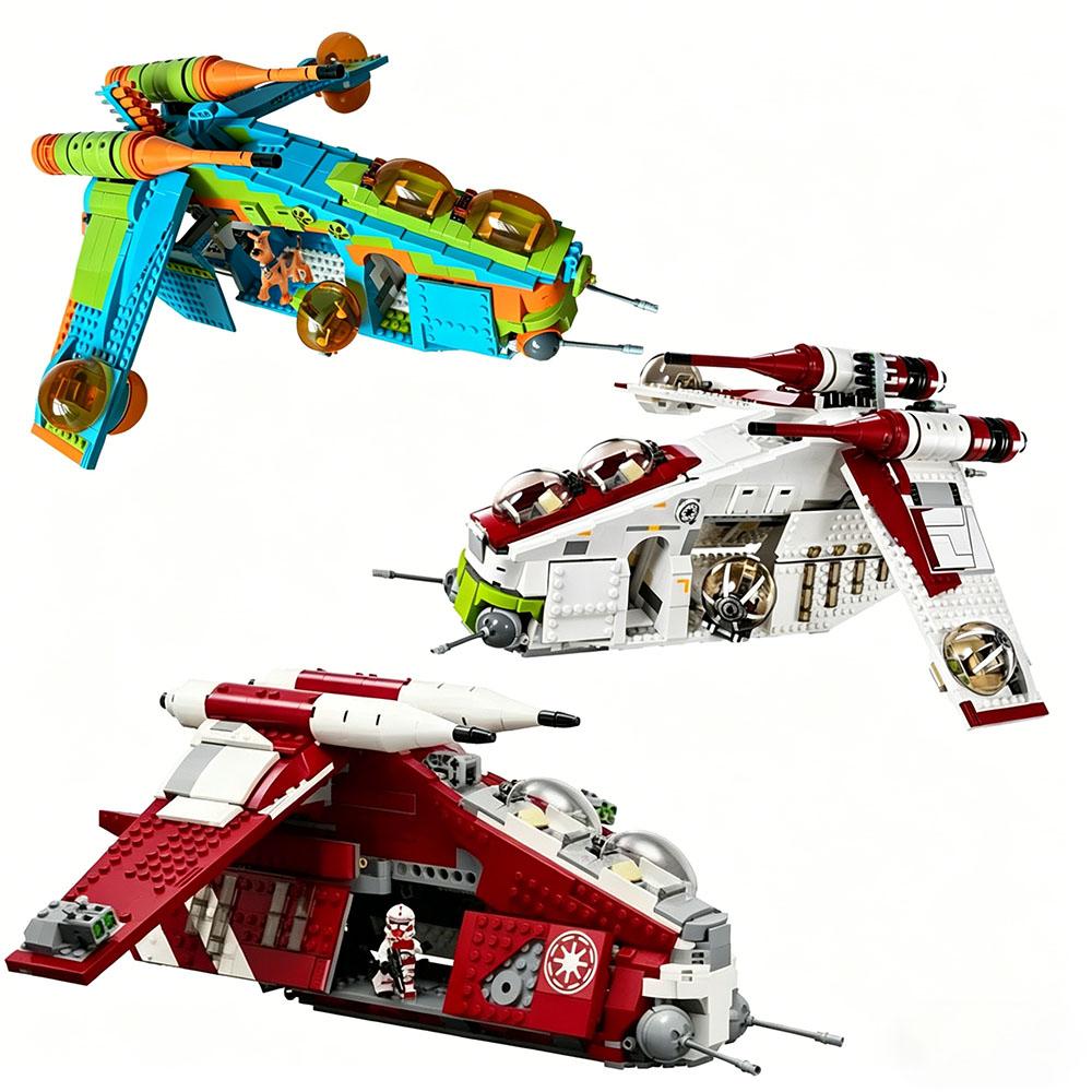 MOC Creative Plan Transport Aircraft Republic Dropship Gunship Building Blocks Bricks Toys Birthday Adult Festival Party Gifts