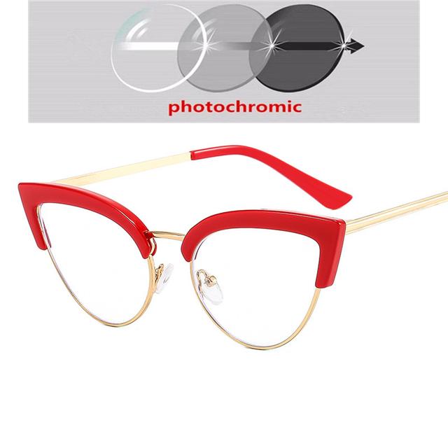 Half Frame Blue Light Blocking Cat Eye Optical Glasses With Prescription Women Myopia Photochromic Spectacles 0 -0 .5 -0 .75 To -6