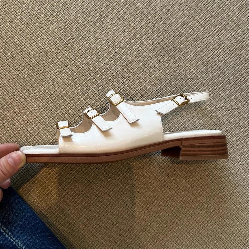 Fashion Fashion Belt Buckle Design White Flat Sandals Women High Quality Comfort  Low Heel Roman Sandals Summer Soft Leather Beach Shoes