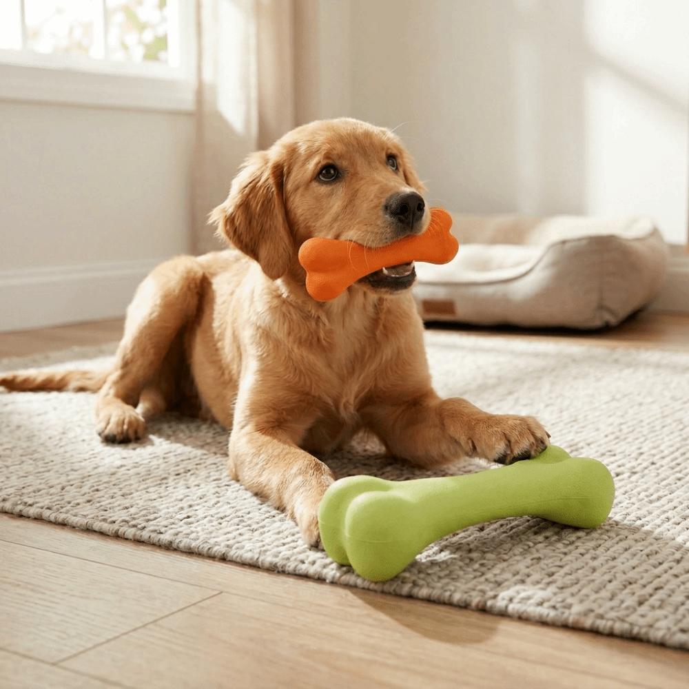 Wear Tough Bone Dog Toy Bone Shaped Snack Dispensing Toy Rubber Chew Toy Puppy Teething Care оранжевый