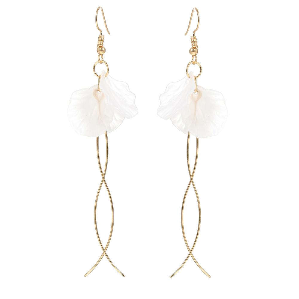 Versatile Personalized White Flower Petal Pearl Earrings, Silver Needle Earrings