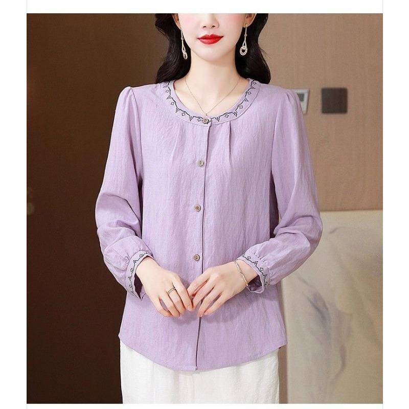 Women Literary Retro Embroidered Cotton Long Sleeve Shirt