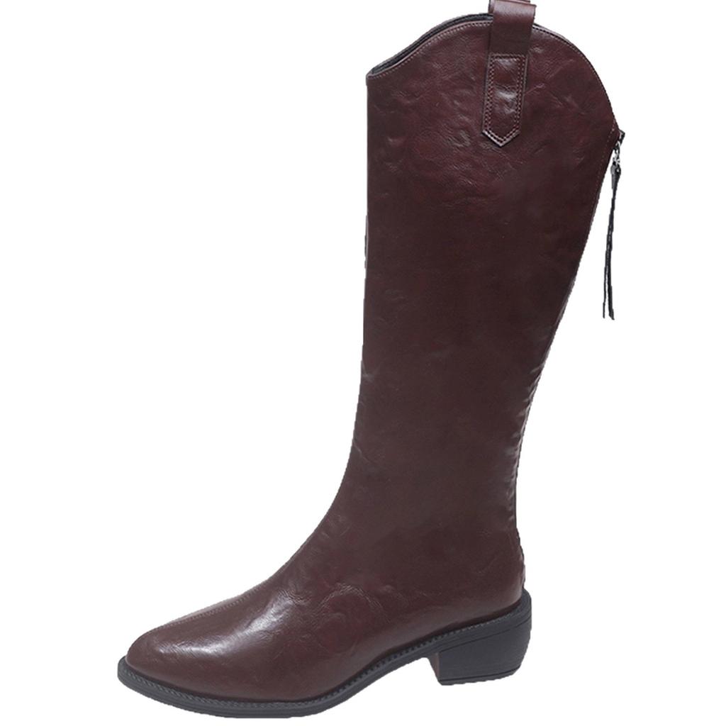 Yueyu versatile pointed boots women's 2025 spring and autumn new thick heel retro knight boots western cowboy boots