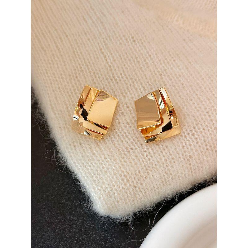 New Square Fashion Metallic Niche Earrings Personalized Ear Clip Design Earrings Geometric Earrings without Pierced Women Gold Stud Earrings - for Pierced Ears