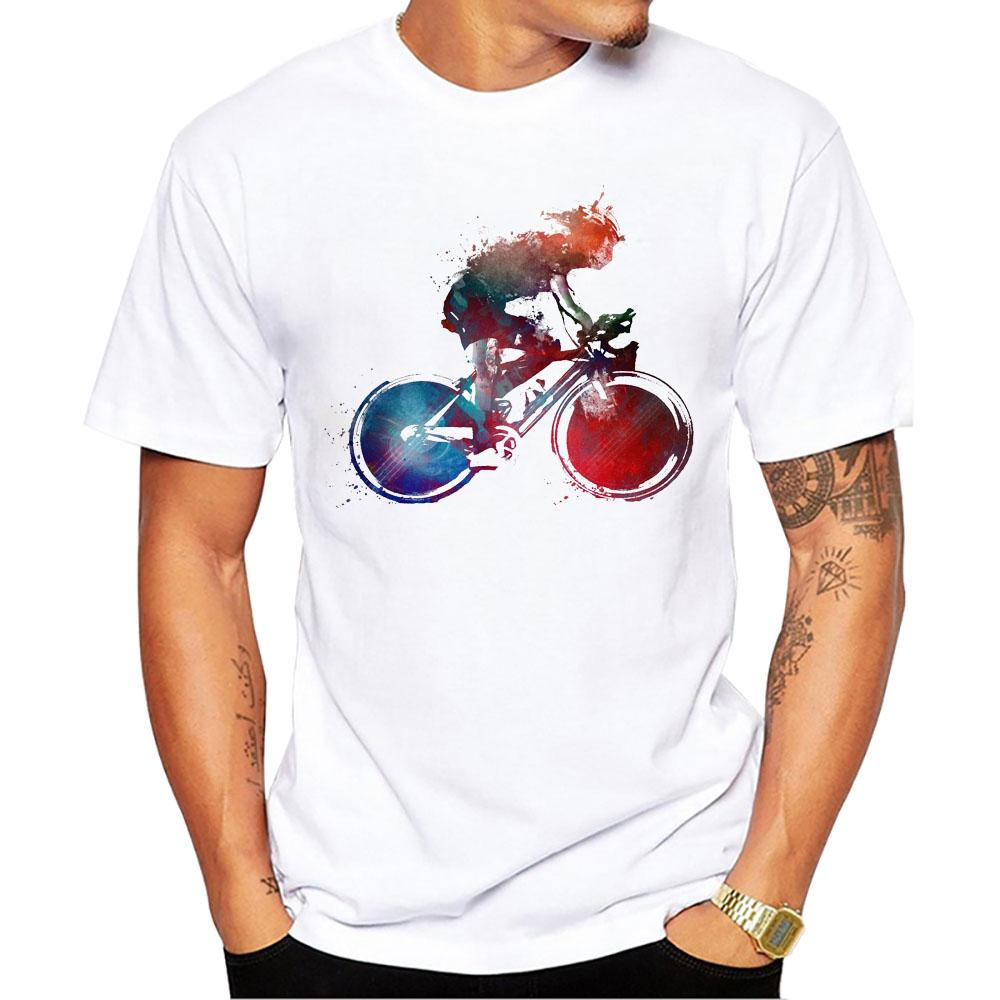 TEEHUB Vintage Bikepacking Men's Tops Bicycle Rig Watercolors Print T-Shirt O-Neck Men T Shirts Short Sleeve Male Casual Tee
