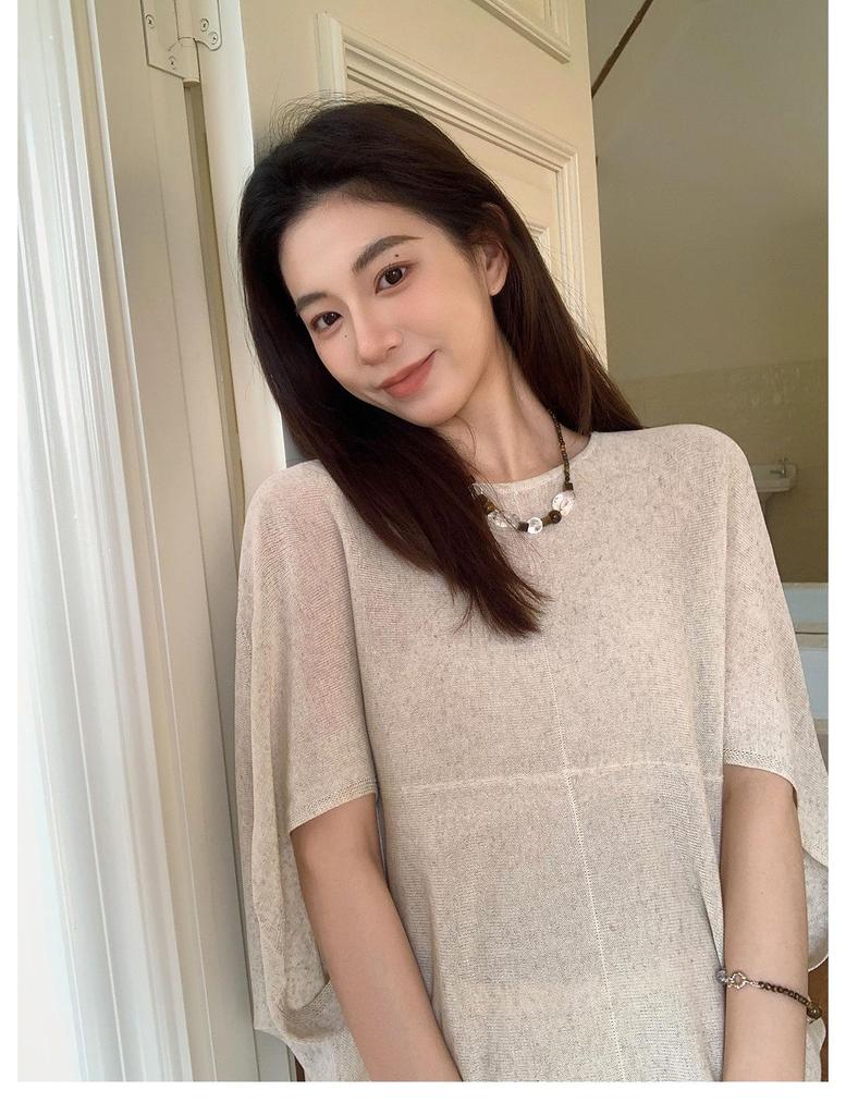 Tencel Blend Art Style Knit Top - Lightweight & Breathable for Summer & Autumn