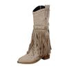 Womens Socks Mid Calf Cowboy Boots For Women Western Boot Pointed Toe Low Chunky Heel Tassel Decoration Booties Shoes For Woman