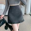 Plus Size Grey Wool Blend Pleated A-Line Skirt - Korean Style, High Waist, Age-Reducing, Hip-Hugging Short Skirt for Women, Autumn.