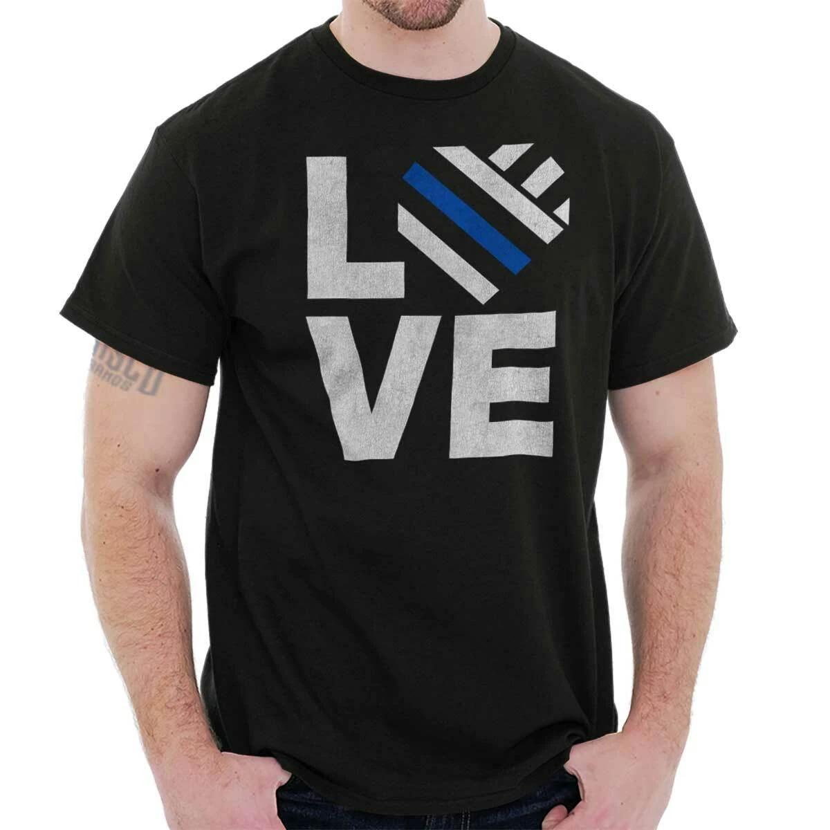 Love Police Officer Cop Heart Thin Blue Line Womens or Mens Crewneck T Shirt Tee XXXL