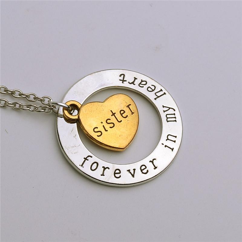 ZRM Fashion Jewelry Alloy Mom Dad Son Daughter Sister Brother Forever In My Heart family necklace Set Gifts 50cm