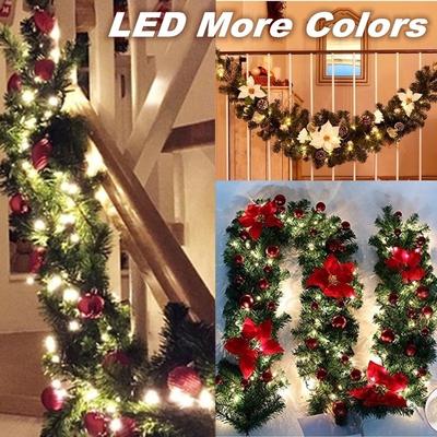 2,7 m LED kerst kunstmatige slingerkrans groen voor xmas home party kerst decor rotan hangende krans slinger ornament