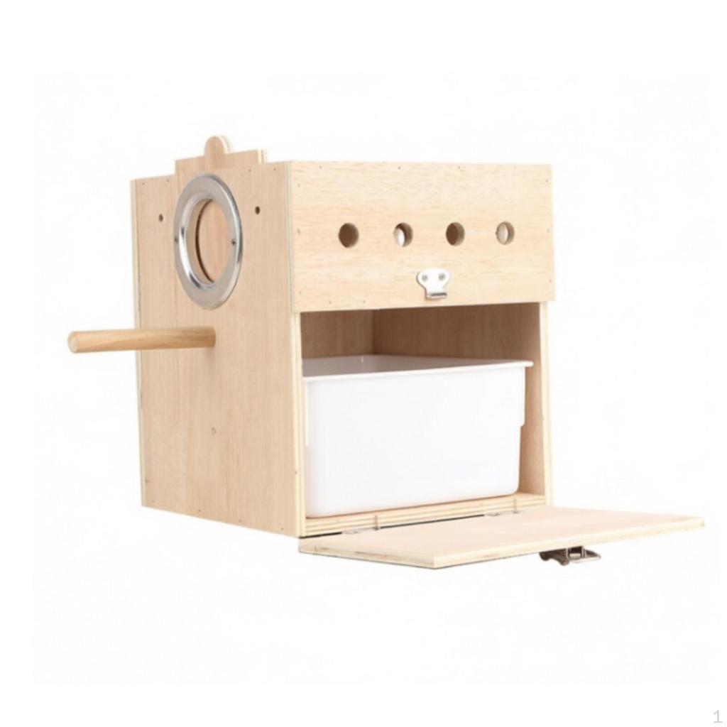 Bird Nesting House with Tray Wood Wooden Breeding Box Hanging for