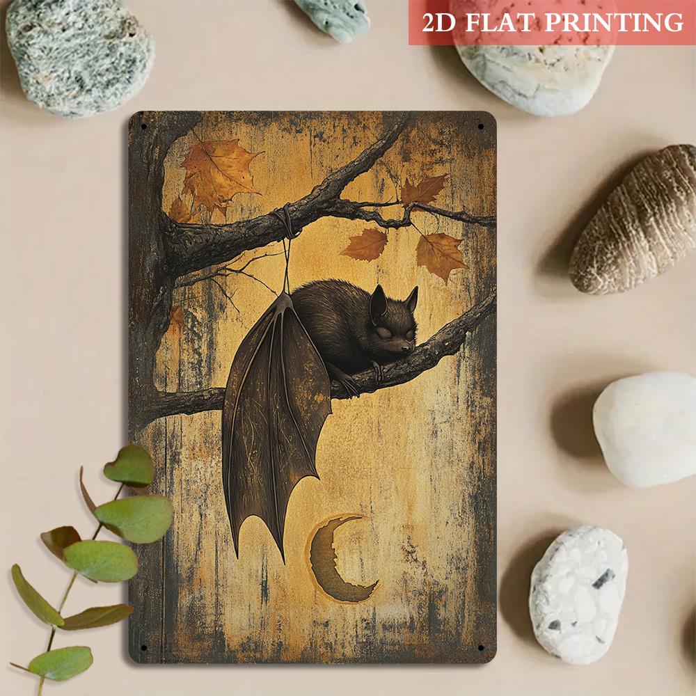 2D Flat 1pc, Mysterious Night Bat Iron Metal Decorative Sign, 20.32X30.48 cm Vintage Aesthetics, Dark Gothic Style, Suitable for Living Room, Bedroom,