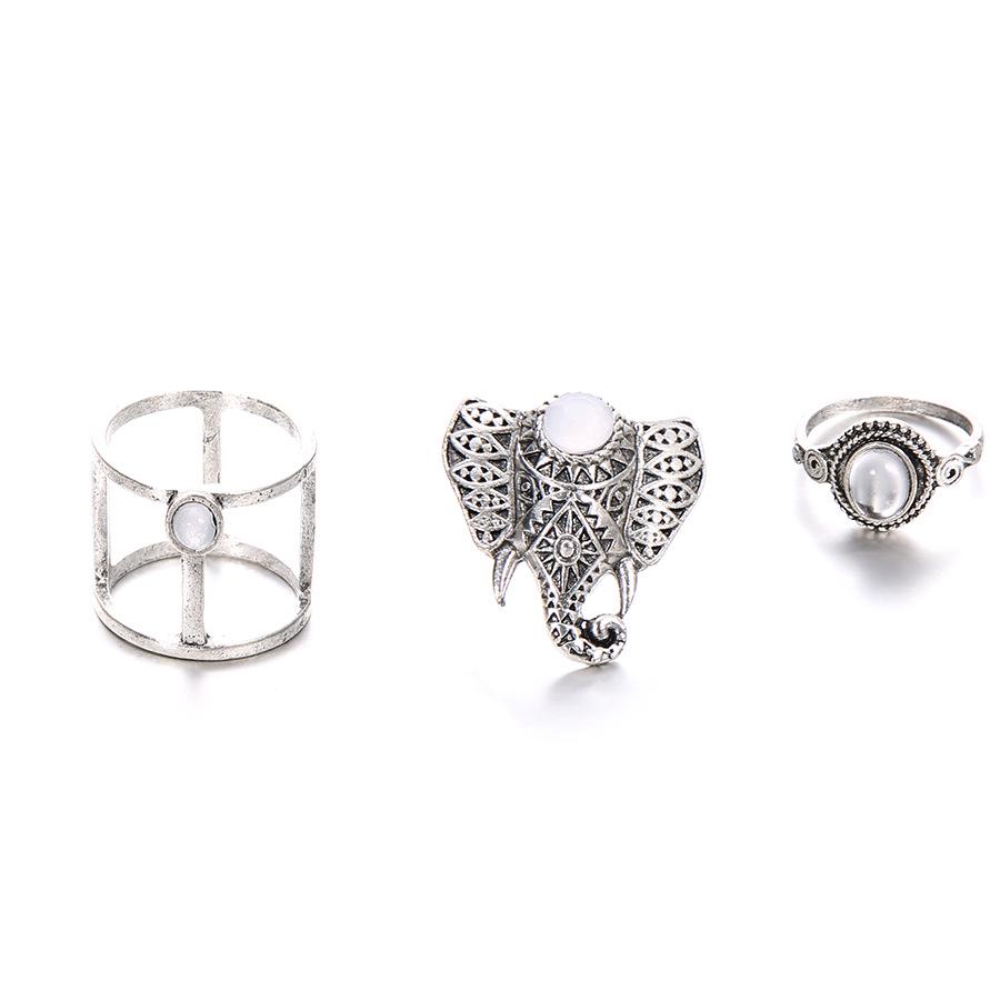 Schmuck Elefant Edelstein 3-teiliger Gelenkring, Set-Ring