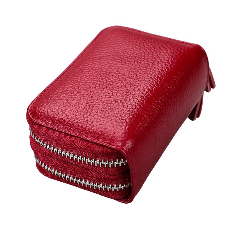 Anti-Magnetic RFID Cowhide Accordion Card & Coin Holder - Korean Style