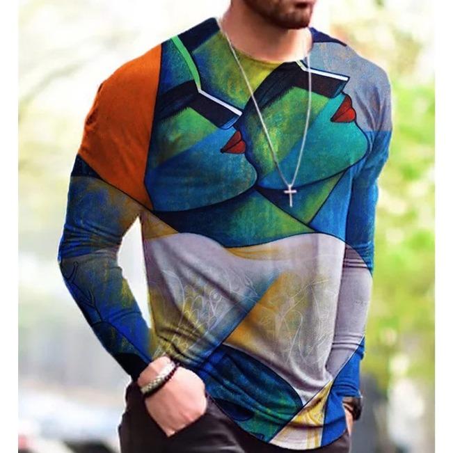 3D Printed Hip Hop Rock T-Shirts for Men Colorful Pattern T-shirts Spring Autumn Casual Long Sleeve Round Neck Loose Tops