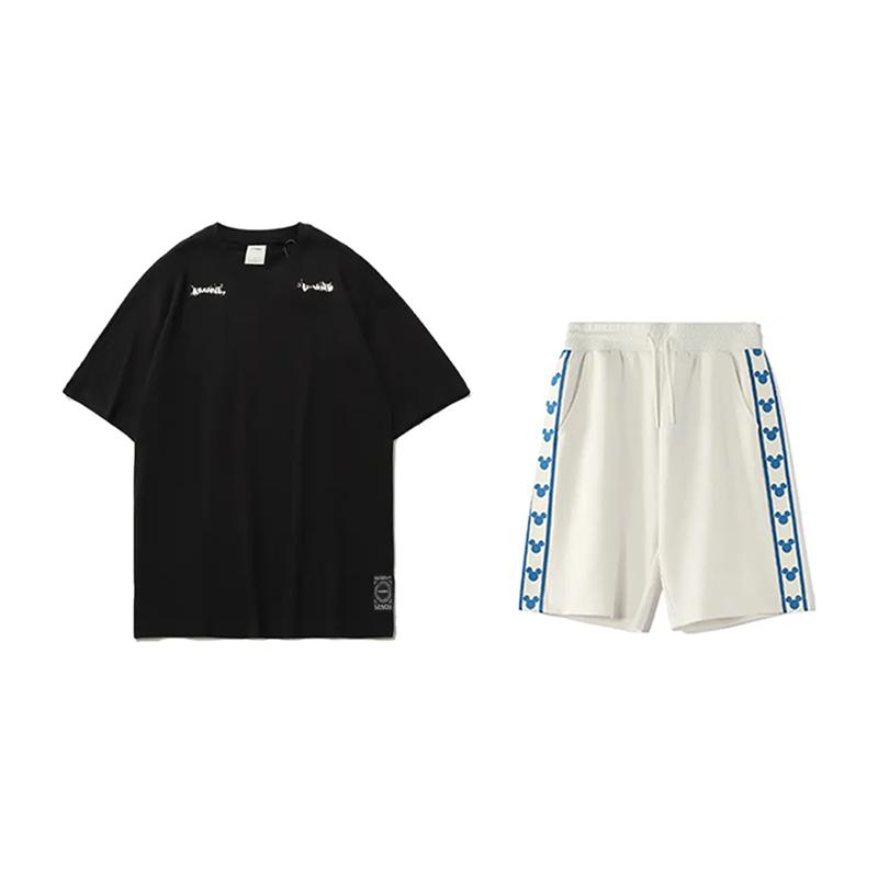 

Li-Ning Colorful Letter Logo Print Round Neck Short Sleeve Fashion Comfortable Shorts Casual Sports Suit Unisex suit YHSU189-1+YKSV129-1 S