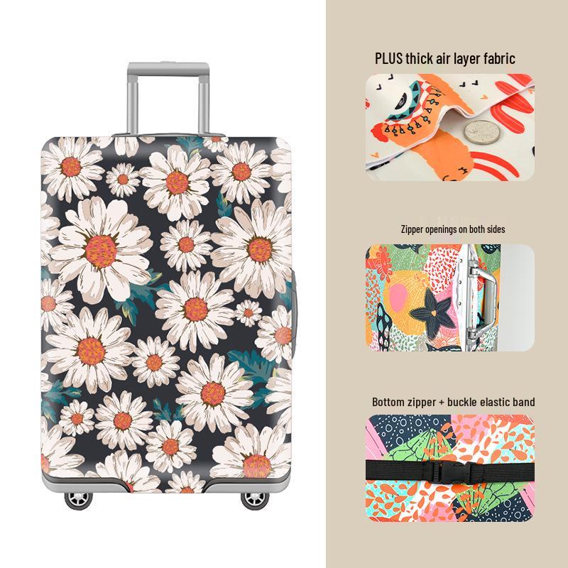 Elastic Zippered Travel Suitcase Protective Cover - Durable, Printed, and Wear-Resistant