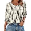 Women's Clothing, Spring, Loose, Casual, Printed, Seven Quarter Sleeves, Round Neck, T-shirt, Top