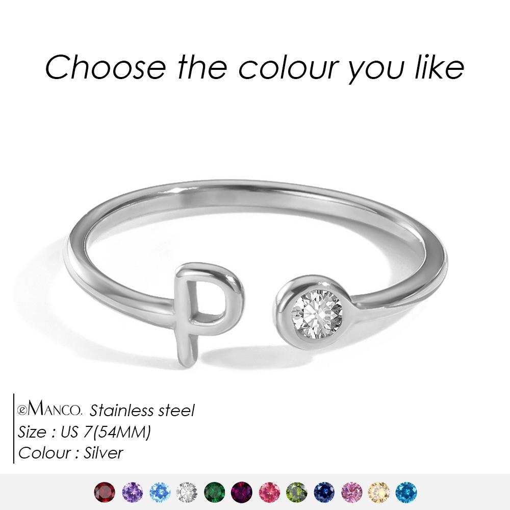 EMANCO Birthstone Initial Custom Ring Open End Ring Stainless Steel Name Custom Jewelry Women's Ring