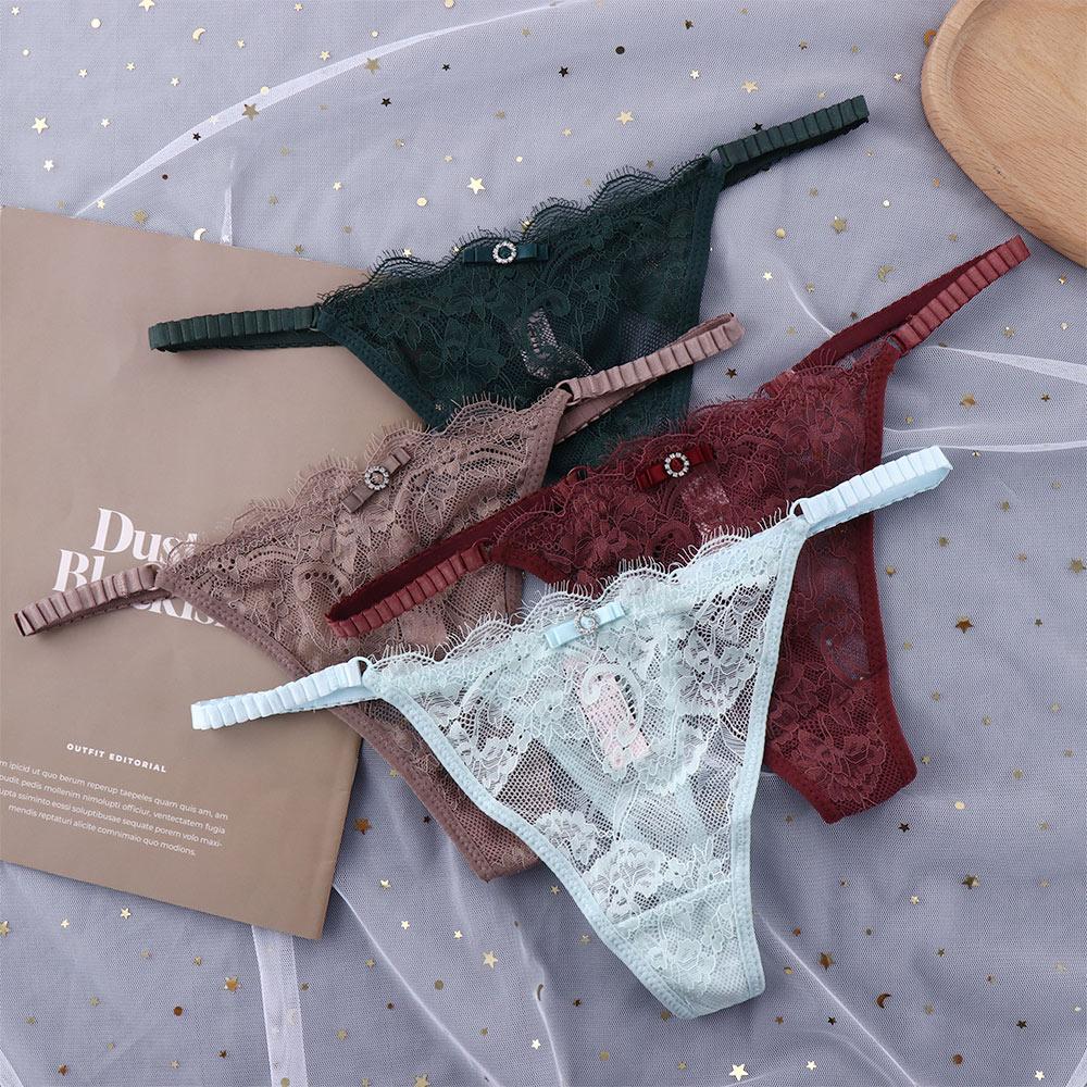 

Temptation Girls Hollow Sexy Underpant Low Waist Lace Thong Flower G-strings Panties Female Briefs