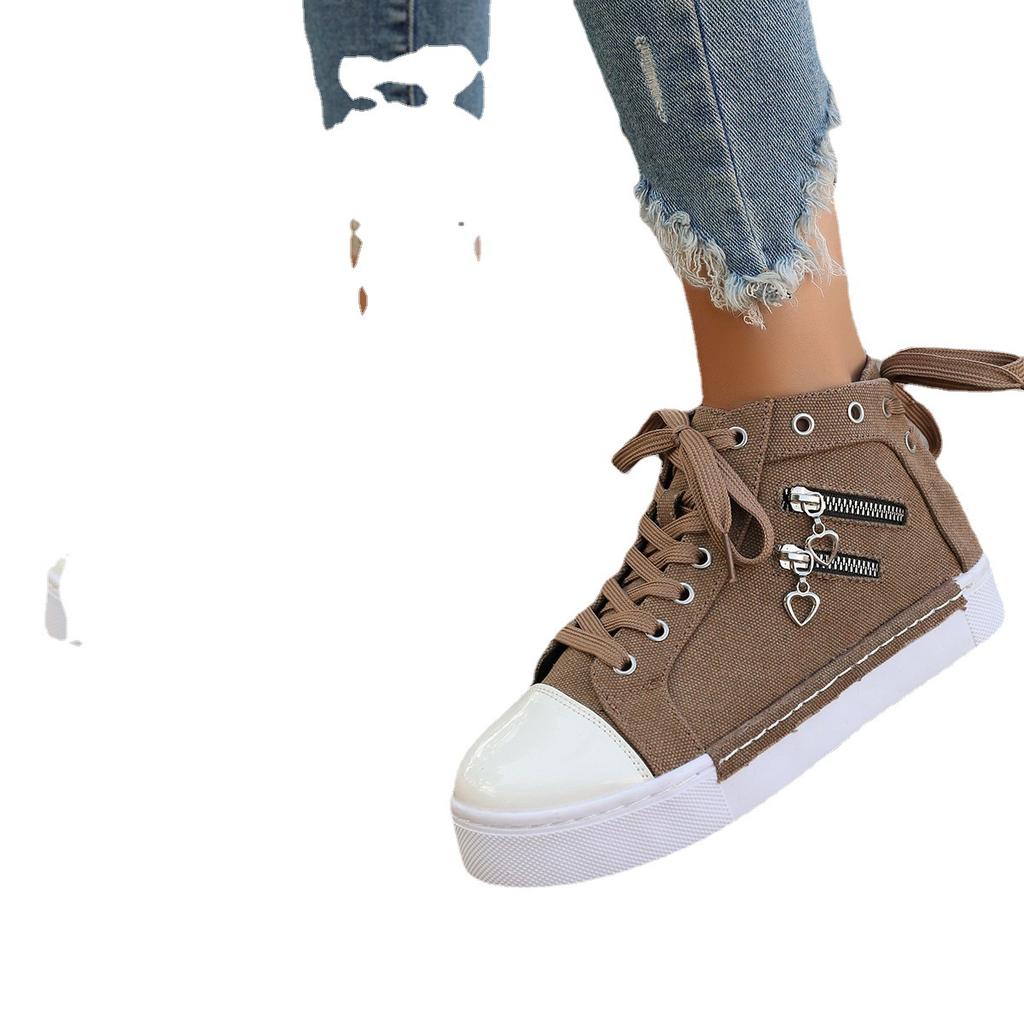 Perennial Spot Foreign Trade Large Size Korean Version Zipper Decoration Solid Color High-top Canvas Sports Single Shoes Tide