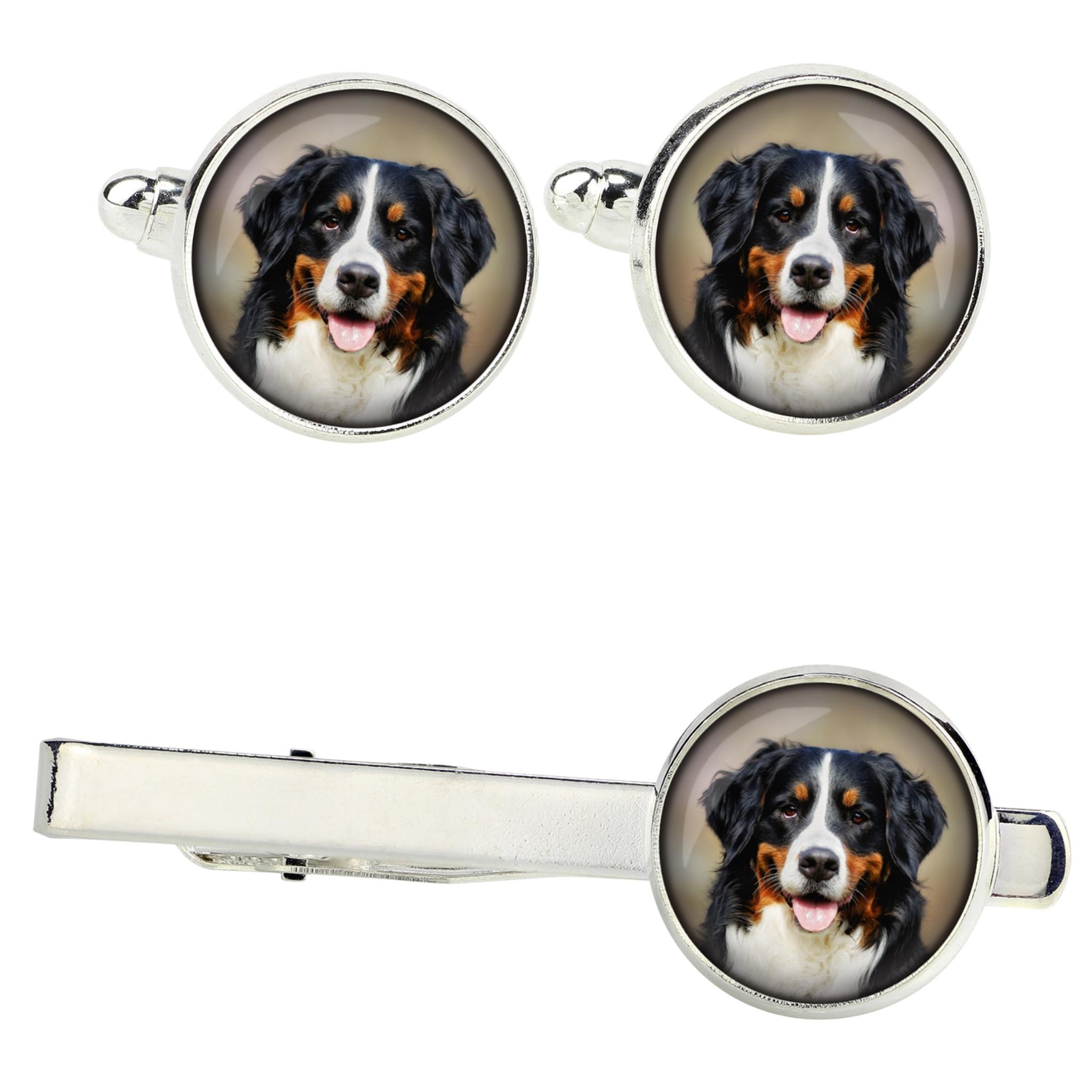 

Bernese Mountain Dog, Berner Sennenhund - cufflinks and tie with your photo, a suit decoration, men s jewelry from the Art-Dog brand. срібний