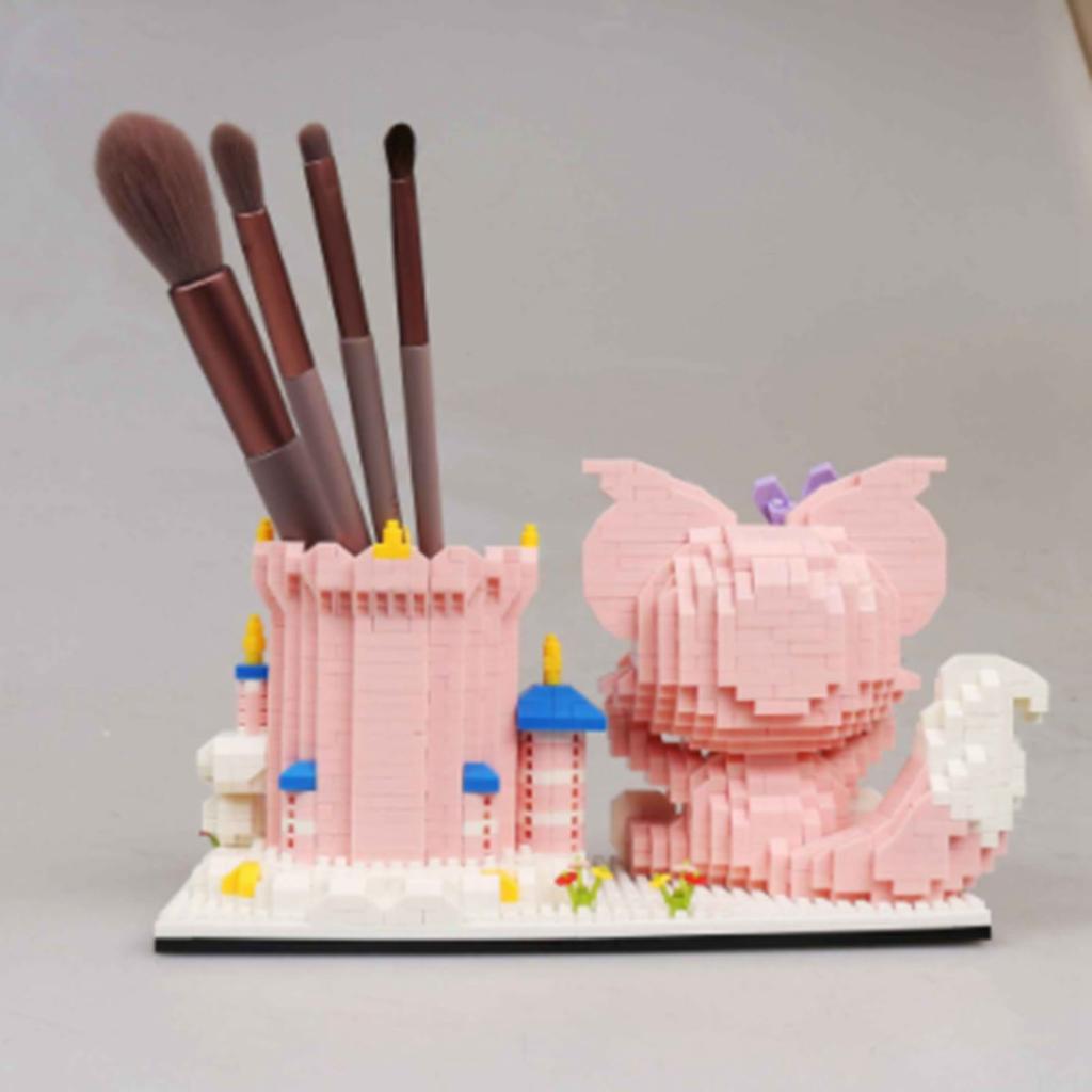 Pen Holder Building Set Cartoon Style Tight Contact Plastic Bright Colors Block Building Toy for Kid