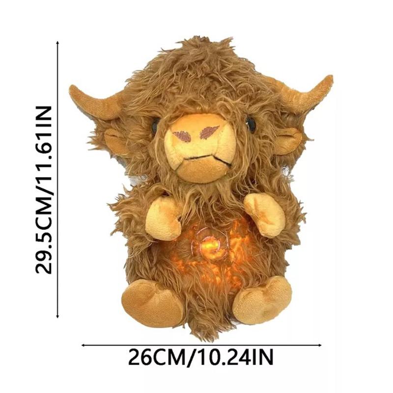 Highland Cow Ease Anxiety Sleep Aid Stuffed Toy Musical Light Rhythmic Breathing