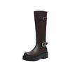 European and American Leather Round Head Thick-soled Knight Boots Foreign Trade New Belt Buckle Muffin Bottom Comfortable Versatile Thick Heel H
