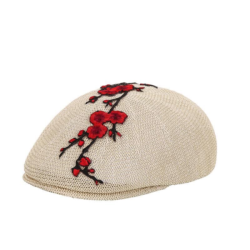 Beret female summer embroidery flower shading breathable tide hat Chinese style square dance hat