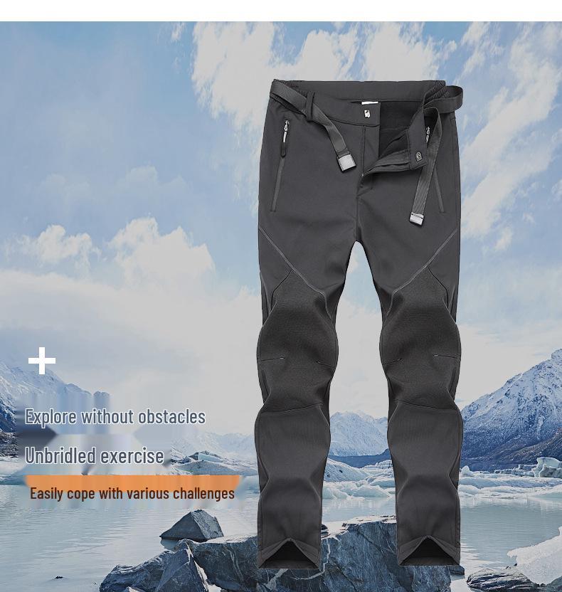 Men's Windproof Softshell Fleece Pants: Warm, Breathable, Wear-Resistant for Hiking In Autumn and Winter.
