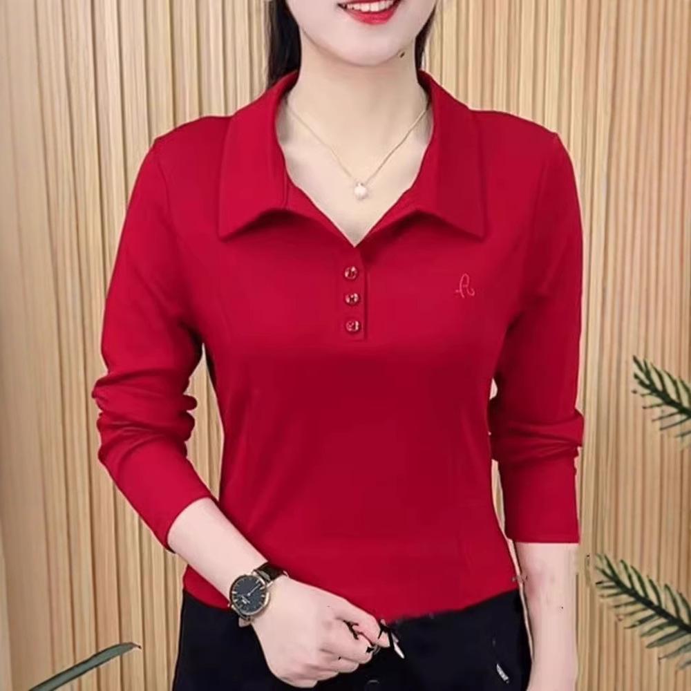 2025 Dámské tričko s dlouhým rukávem a zeštíhlujícím střihem ve westernovém stylu s výšivkou na klopě