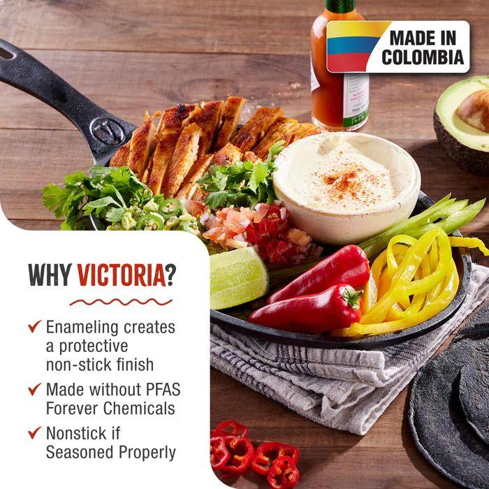 Poêle Pour Fajitas En Fonte Émaillée Induction 25x18 Cm, Feu, Barbecue, Four Victoria 32036 Noir 32036