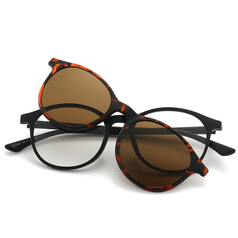 Myopia Glasses Sunglasses Magnet Clip Prescription -0.5 To -10 Round TR90 Frame Blue Ray Blocking Nearsighted Astigmatism