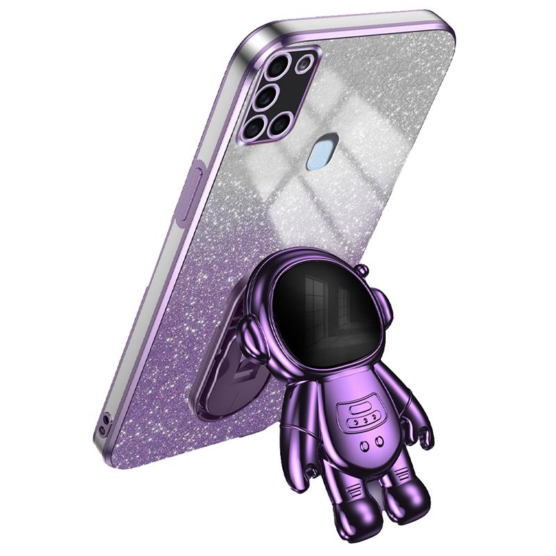 For Samsung Galaxy A21s Anti-scratch Phone Shell PC+TPU Phone Cover Case with Astronaut Kickstand