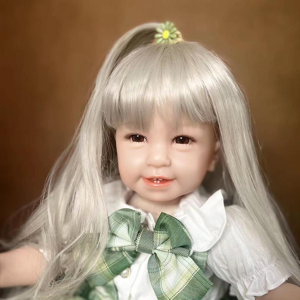 KEIUMI High Quality Reborn Baby Dolls Cloth Body Cute 55 cm Boneca Reborn Girl with Long Hair Cosplay Smile Bebe Toy
