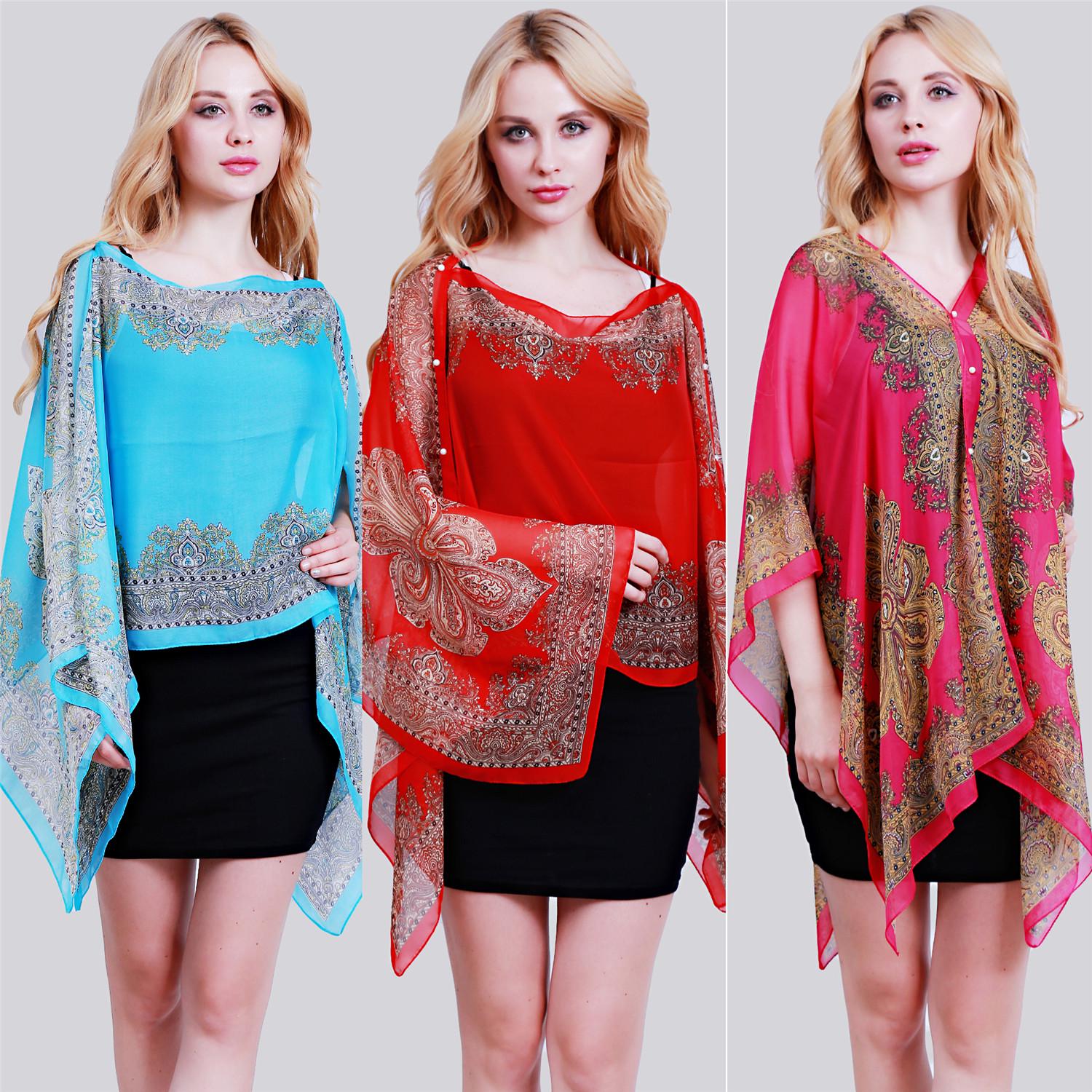 

Пейсли Принт Шифон Пляжная одежда Пончо Туника Шаль Шарф Пончо Капс Женщины Кафтан Бикини Пляжная одежда