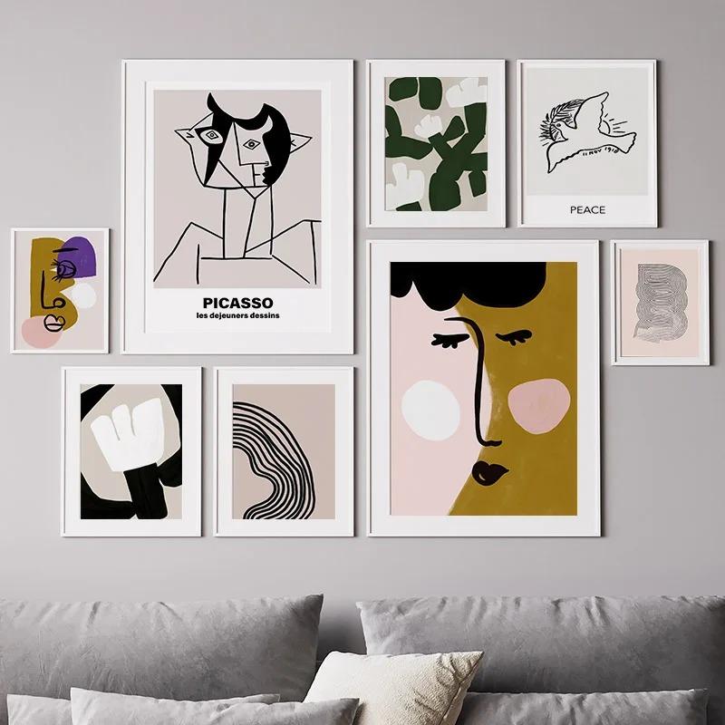 Minimalismus Abstrakt Linie Gesicht Wandkunst Wandbild Druck Katze Vogel Poster Wohnzimmer Dekoration Leinwandbild Wandbilder Zuhause