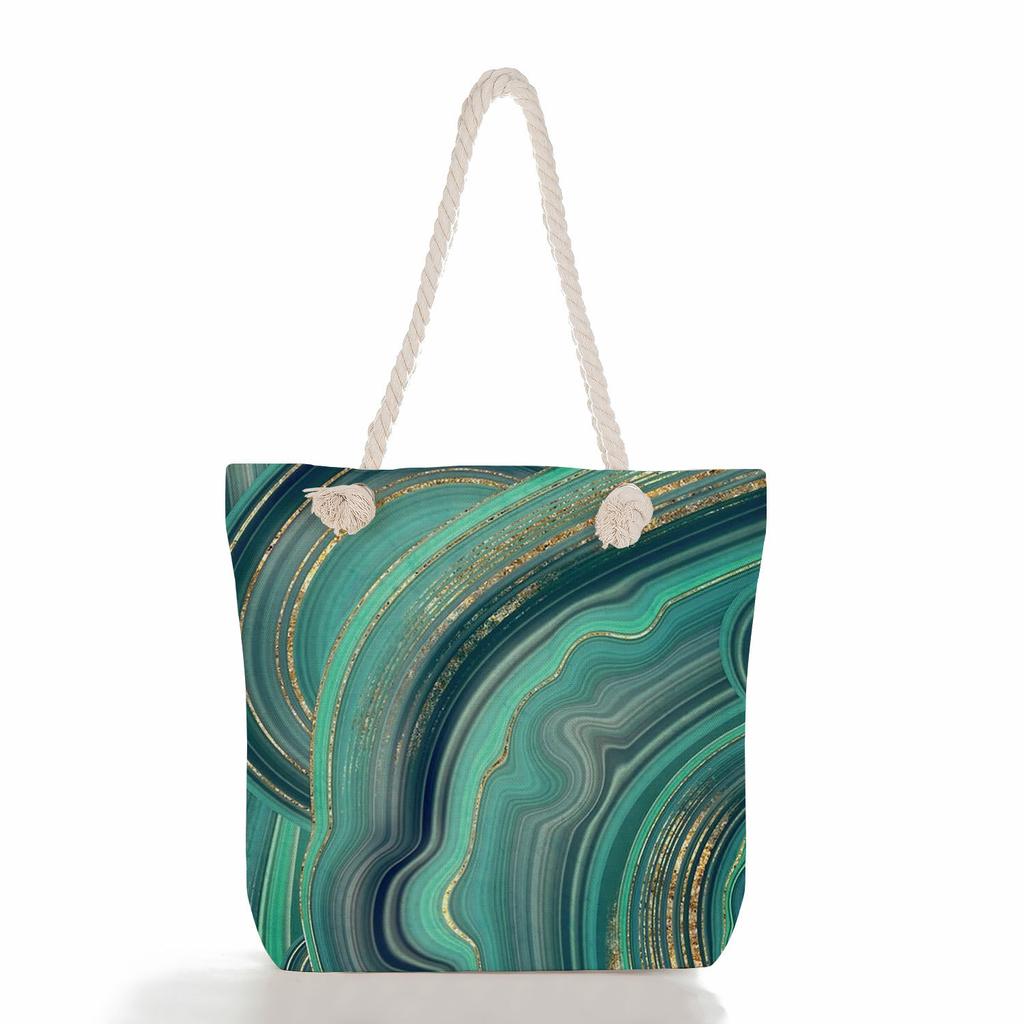 Multifunctional Geometric Shapes Printed Thick Rope Shoulder Beach Bag Casual Large Capacity Handbag 7591