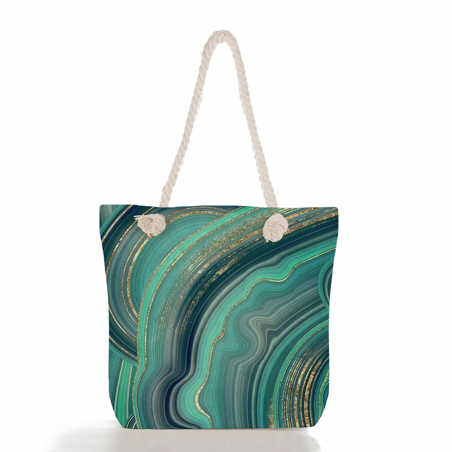 

Multifunctional Geometric shapes Printed Thick Rope Shoulder Beach Bag Casual large capacity handbag 7591