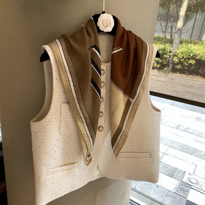 70x70cm Cotton Square Scarf Women Lightweight Neck Wrap Versatile Fashion Accessory In Olive Coffee