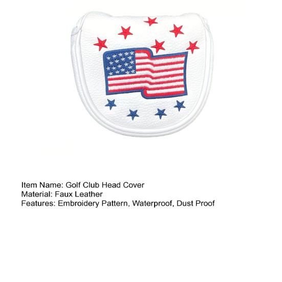 Golf Club Head Cover for Woods Driver Fairway Hybrid Faux Leather Mallet Putter Covers with Magnetic Closure US Flag Pattern Blade Headcover Protector