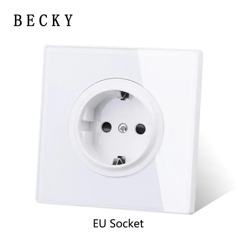 Glass Wall Touch Switch EU UK Standard 16a Socket Large Panel Wall Light Single Live Line White Switch USB TypeC Socket 110v250v