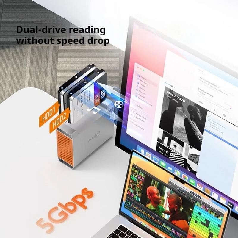 MAIWO 2 Bay HDD Docking Station SATA To USB Type-C Hard Drive Enclosure for 2.5/3.5 Inch Hard Drive Case with 4 RAID Modes Case