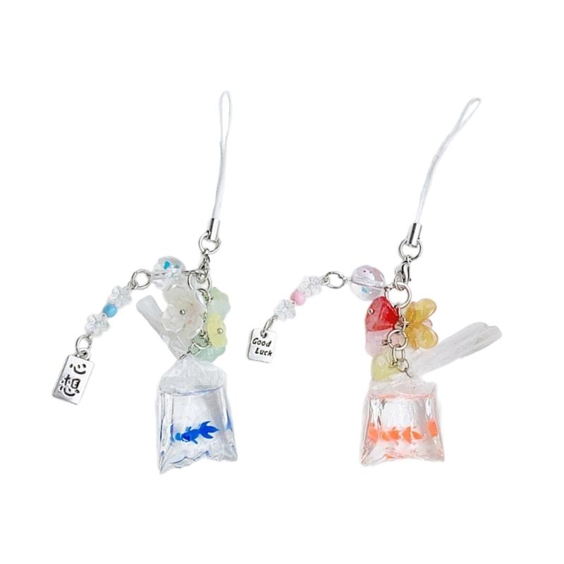 Small Fish Flowers Pendant Sweet Phone Chain Strap Hangings Decoration Keychain Lanyard Small Gift for Women Girls