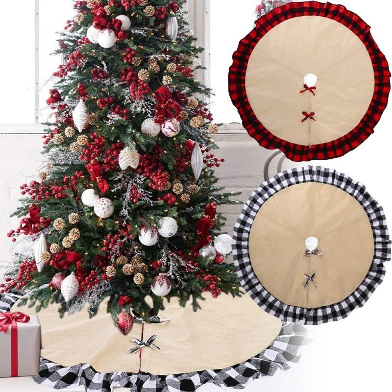 Stylish Christmas Tree Skirt With Creative Red And Black Checkered Design For Festive Decor