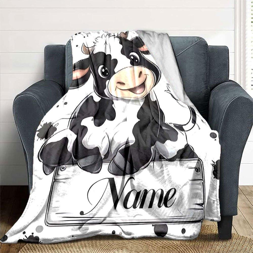 Cute Cartoon Cow Design Home Customize Your Name Blankets Soft And Cozy Lightweight For Year Round Use Perfect For Picnics Sofa Office Bed Living Room