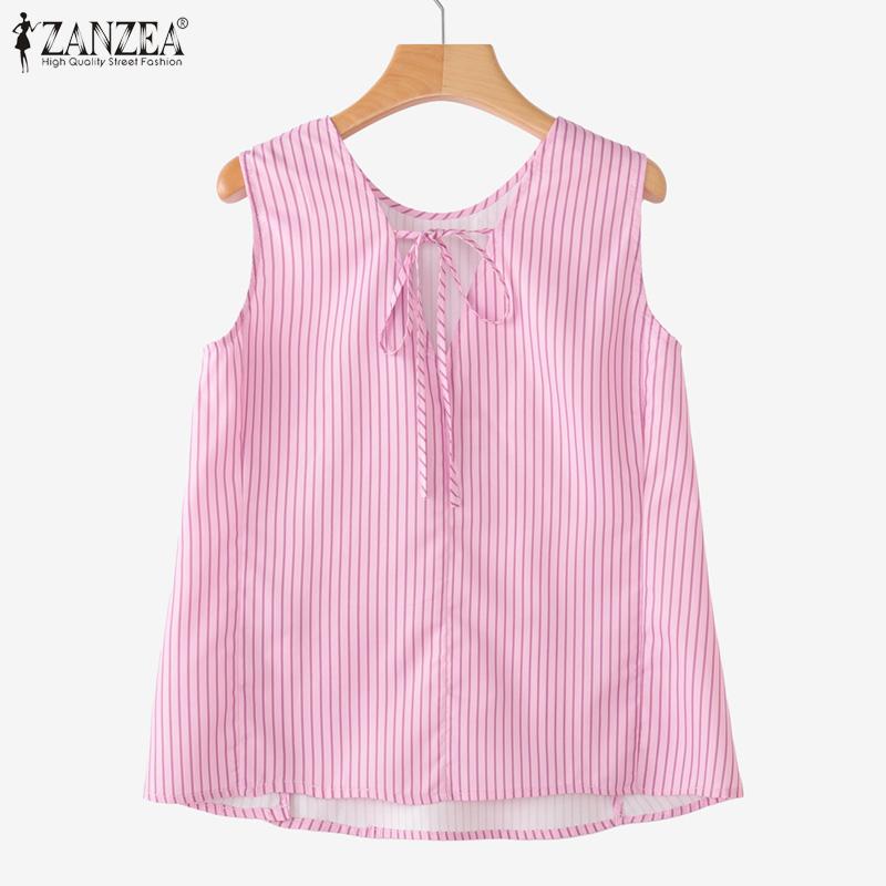 ZANZEA Women Casual Round Neck Summer Sleeveless Stripe Tank Tops